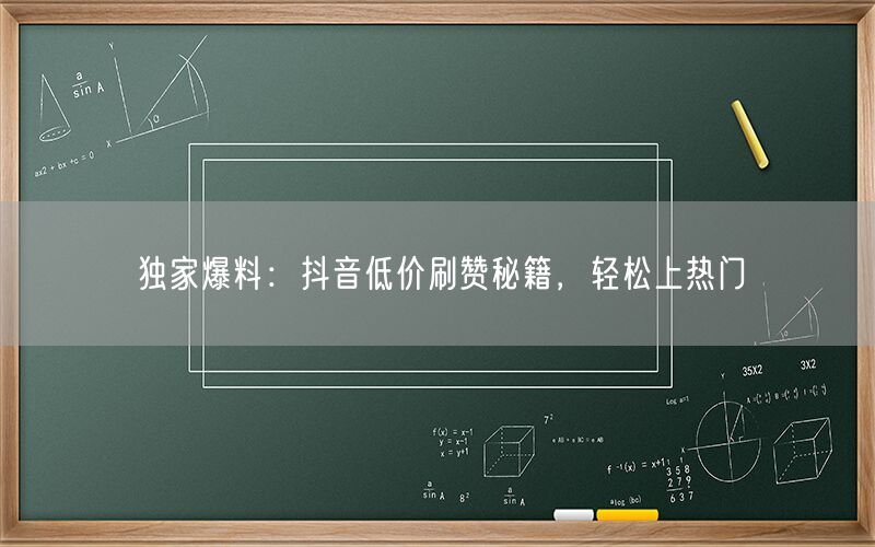 独家爆料：抖音低价刷赞秘籍，轻松上热门